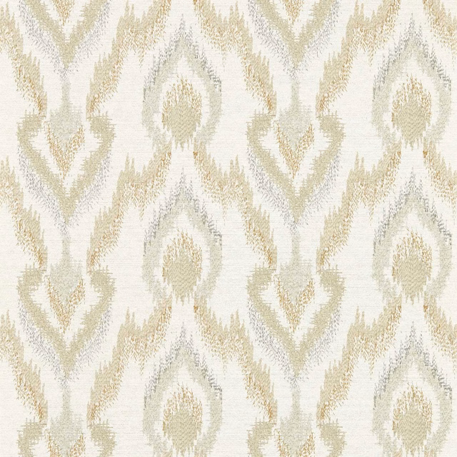 Pale cream wallpaper with muted sage and oat ikat medallions