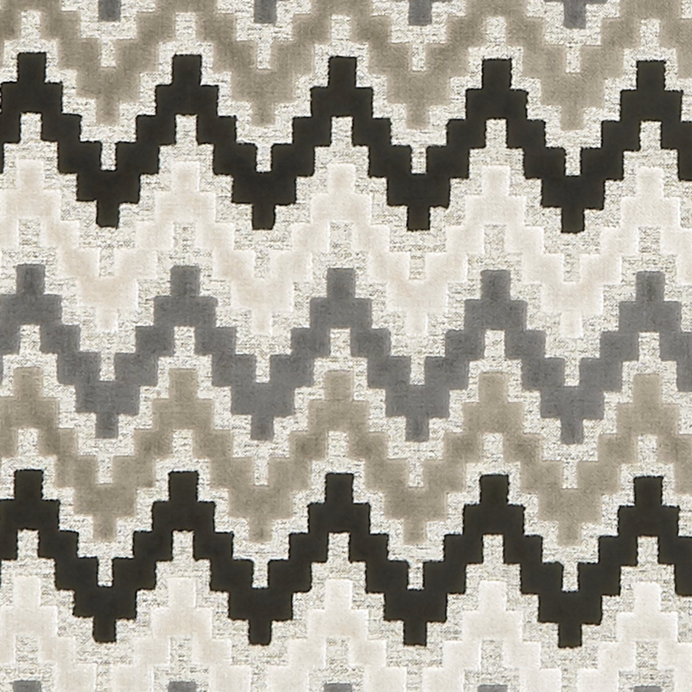 Ebony black, charcoal and ivory stepped zigzag weave with softly textured surface