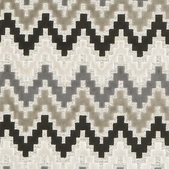 Ebony black, charcoal and ivory stepped zigzag weave with softly textured surface