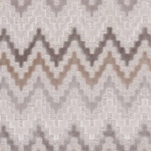 Empire Natural upholstery fabric with taupe-grey stepped zigzag weave on ivory ground