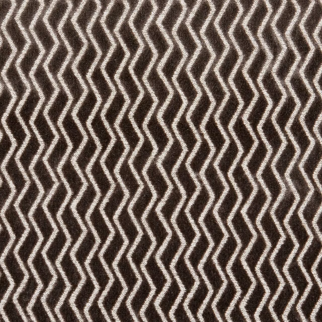 Charcoal woven fabric with repeating ivory zigzag lines and softly nubby texture
