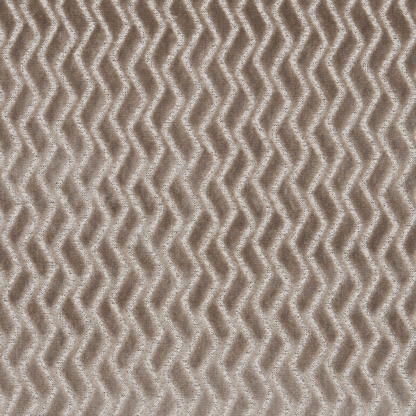 Warm taupe and ivory woven fabric with tightly repeated undulating wave lines