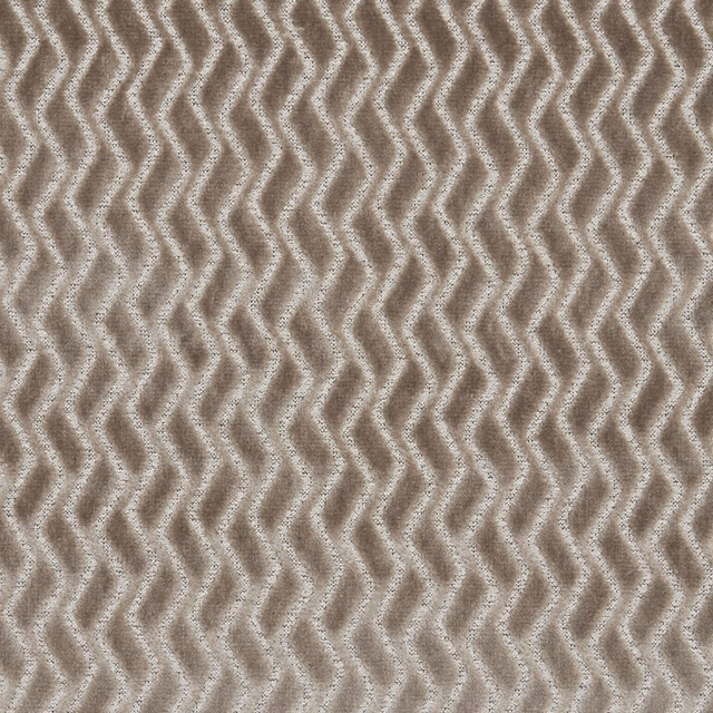 Warm taupe and ivory woven fabric with tightly repeated undulating wave lines