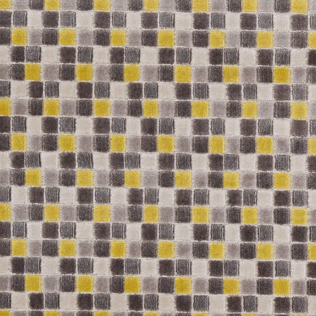 Small chartreuse, charcoal, taupe and cream woven check with a softly brushed texture