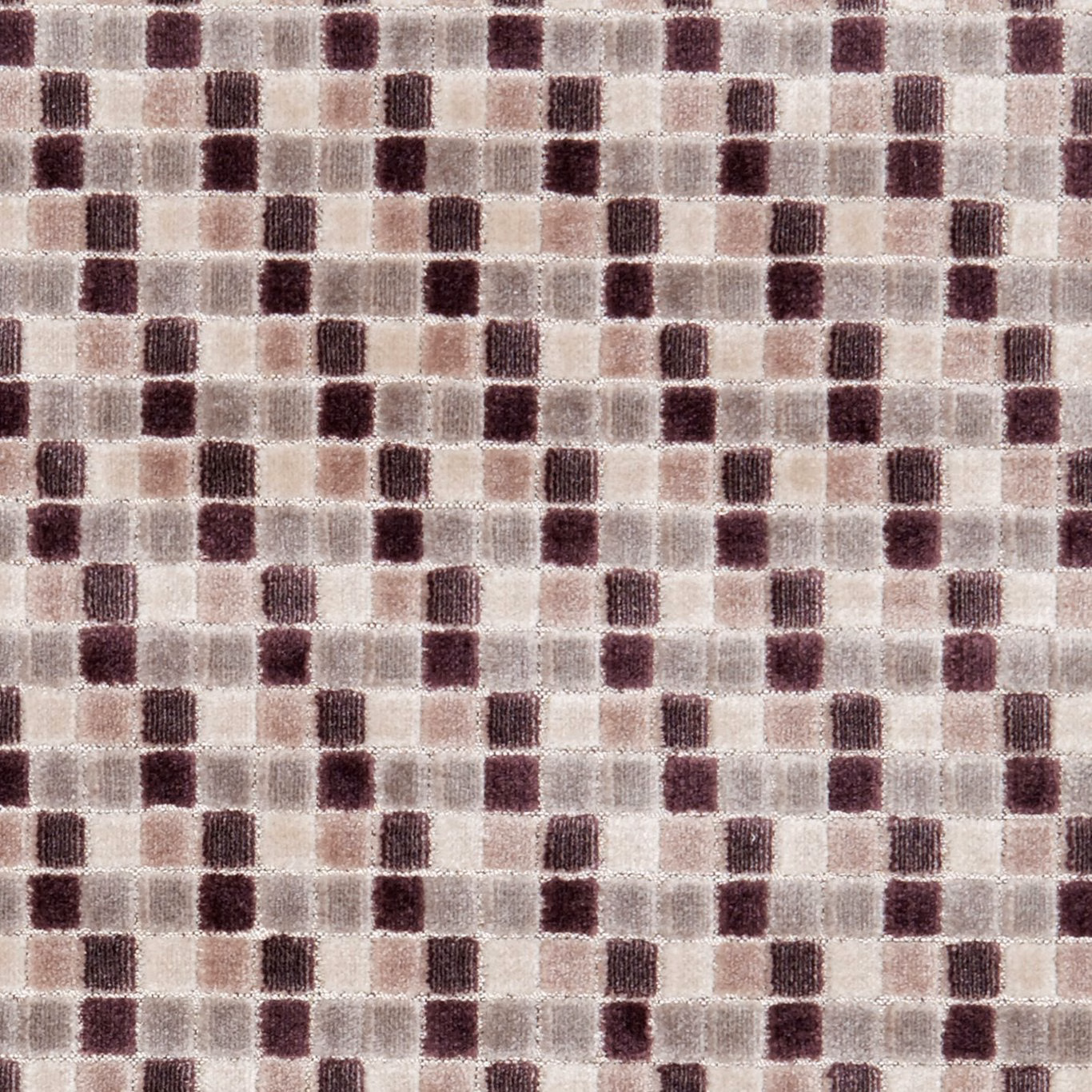Textured cream and taupe check with scattered deep damson squares