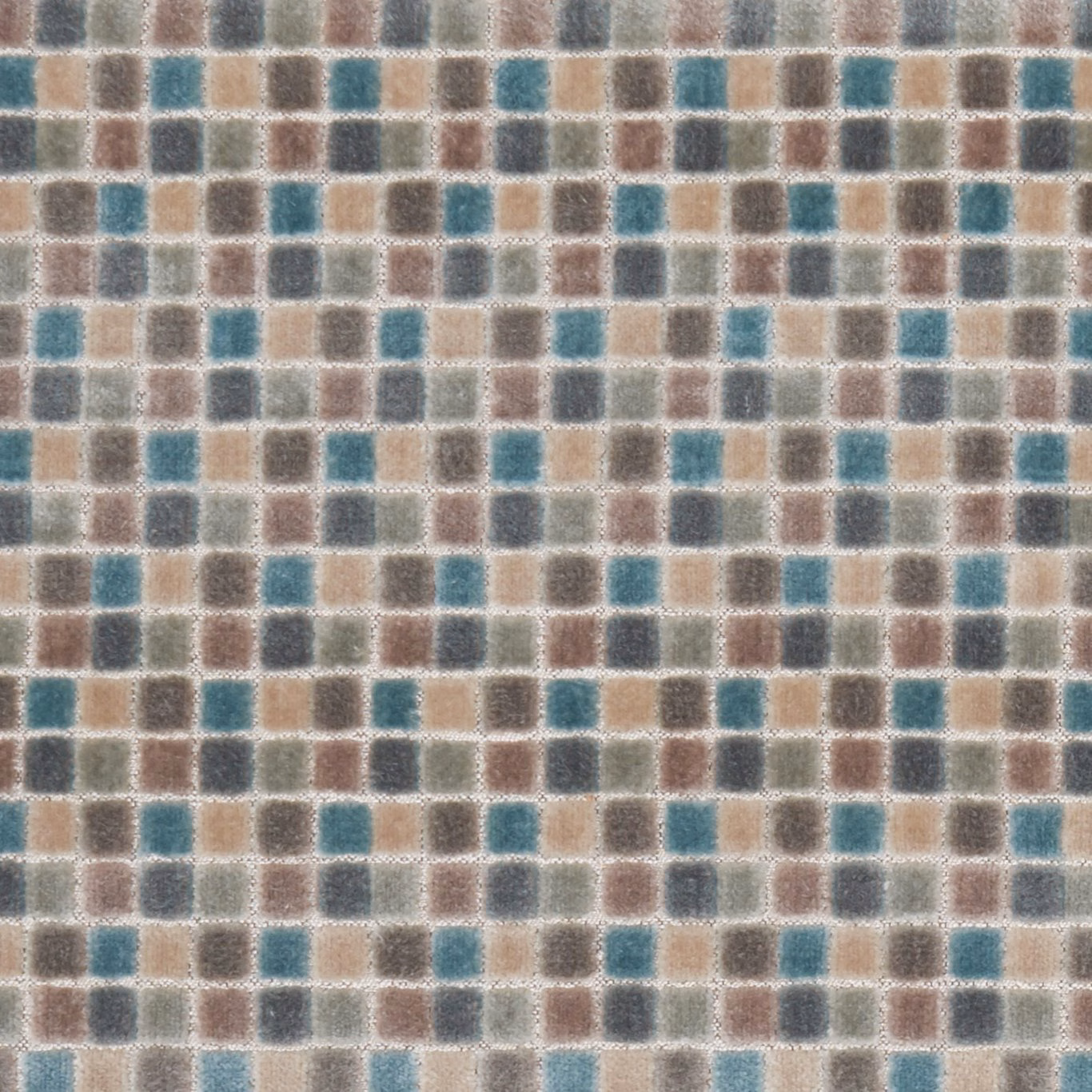 Mineral grey and taupe check with teal squares and a softly brushed surface