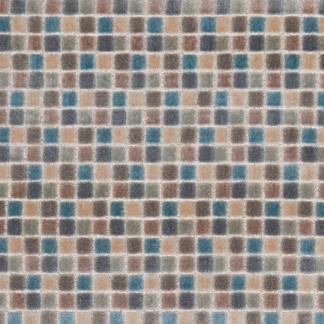 Mineral grey and taupe check with teal squares and a softly brushed surface
