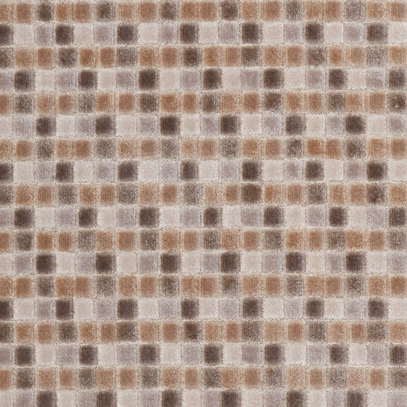 Warm oat, taupe and brown woven checks with a softly raised surface.
