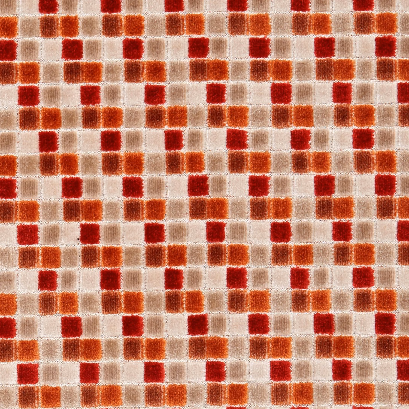 Warm cream woven grid with terracotta, rust and deep red checks