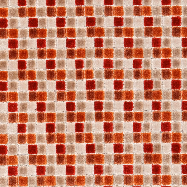 Warm cream woven grid with terracotta, rust and deep red checks
