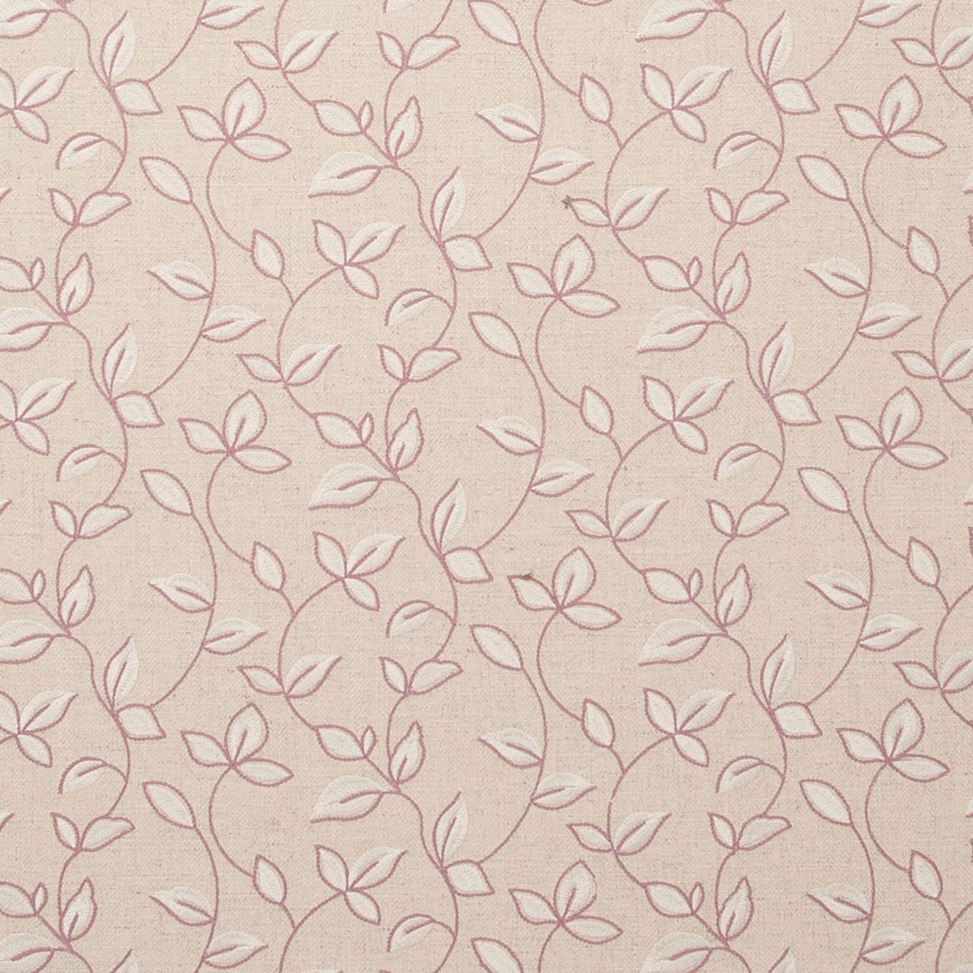 Blush woven fabric with dusty orchid flowering vines and fine cream texture