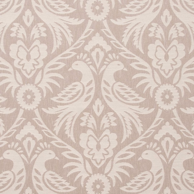 Warm taupe textile with ivory damask birds, flowers and fine woven texture