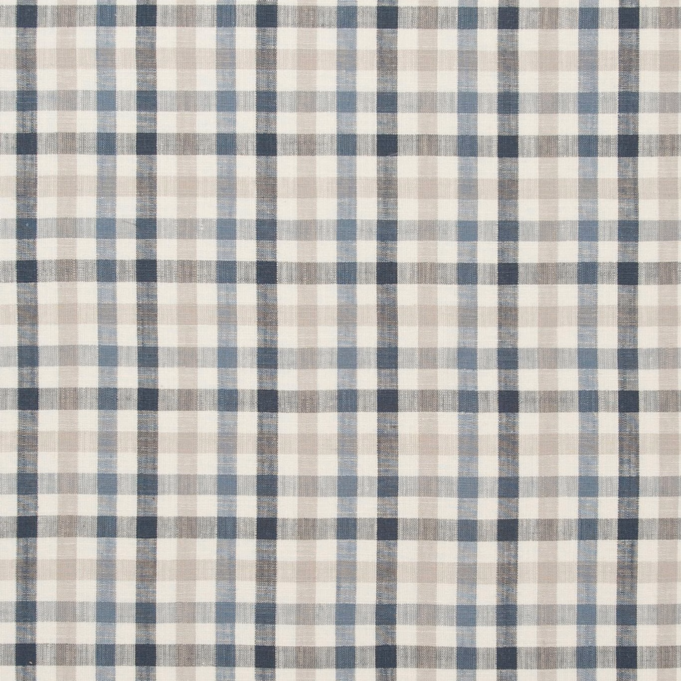 Muted blue-grey, cream and taupe woven check with softly blended intersections