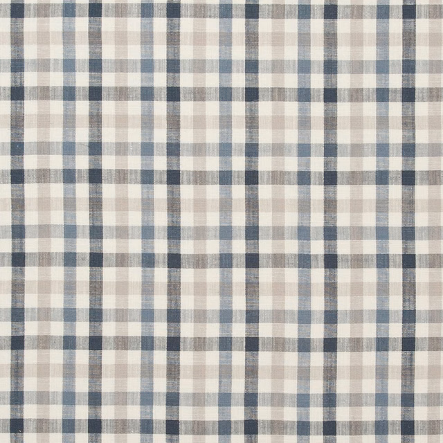Muted blue-grey, cream and taupe woven check with softly blended intersections