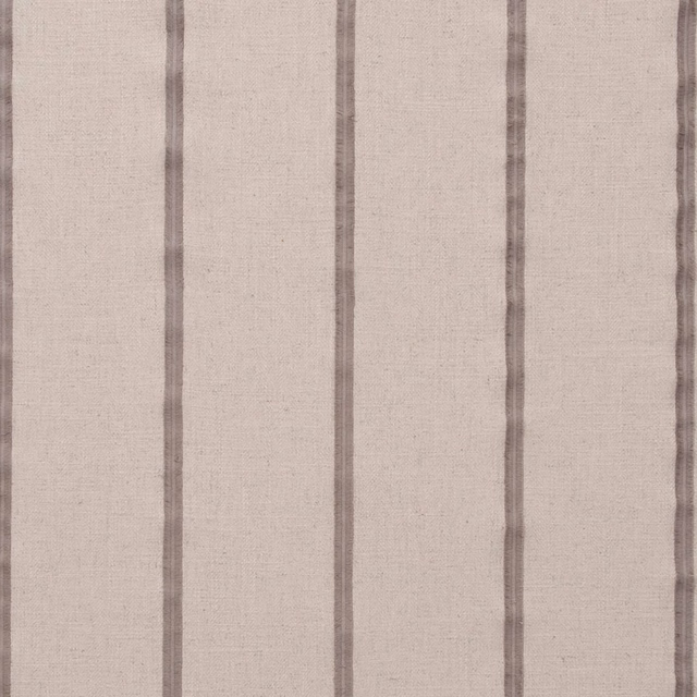Warm taupe woven fabric with uneven darker vertical stripes and subtle slub texture