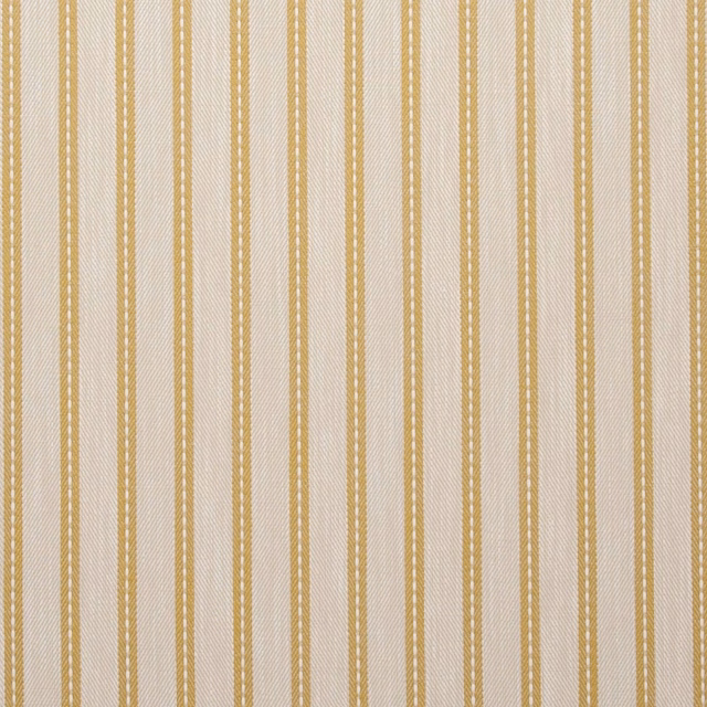 Ivory woven fabric with slender warm acacia-gold vertical stripes and fine texture