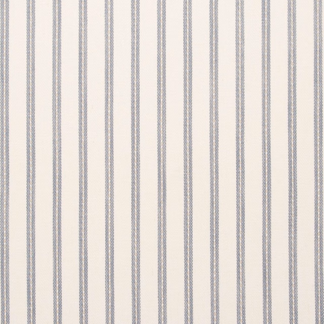 Ivory fabric with cool blue-grey braided vertical stripes and fine linear texture