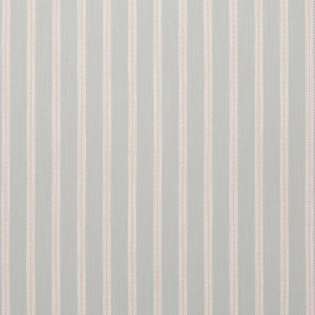 Pale duck-egg blue textile with ivory vertical chevron stripes and fine woven texture