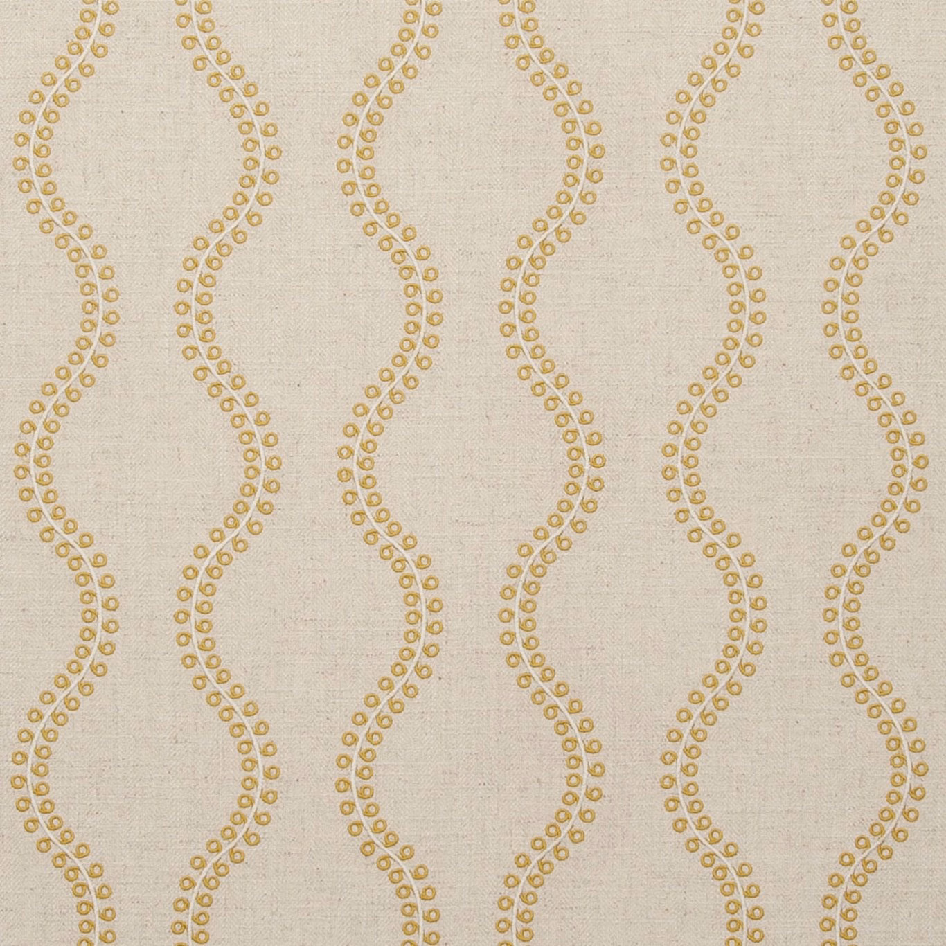 Warm cream woven fabric with ochre-gold looping dotted vertical lines