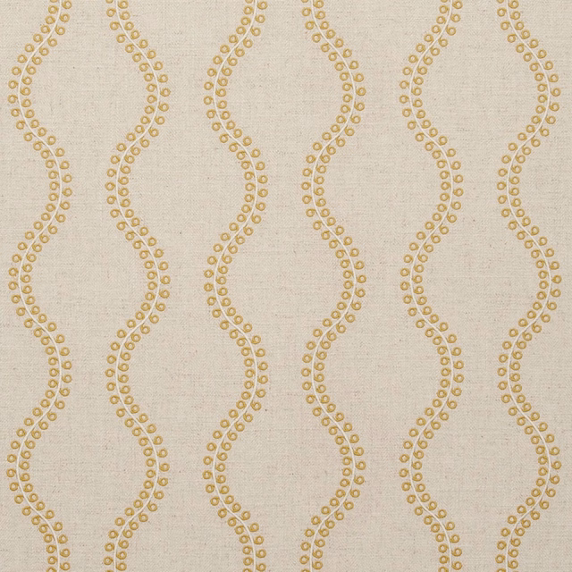 Warm cream woven fabric with ochre-gold looping dotted vertical lines