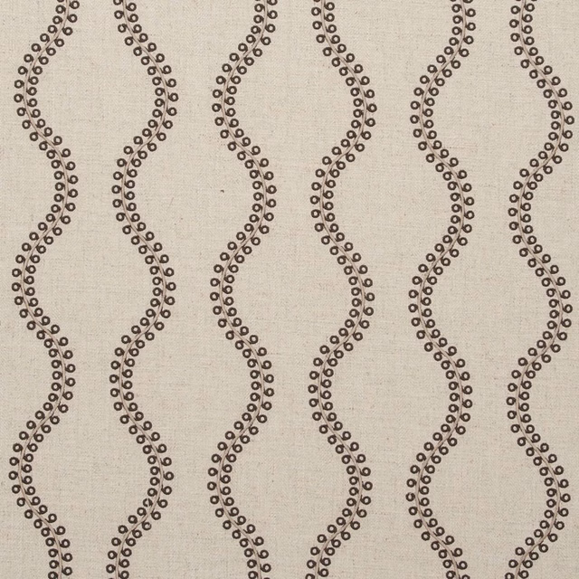 Warm cream woven fabric with charcoal dotted vertical wave motifs
