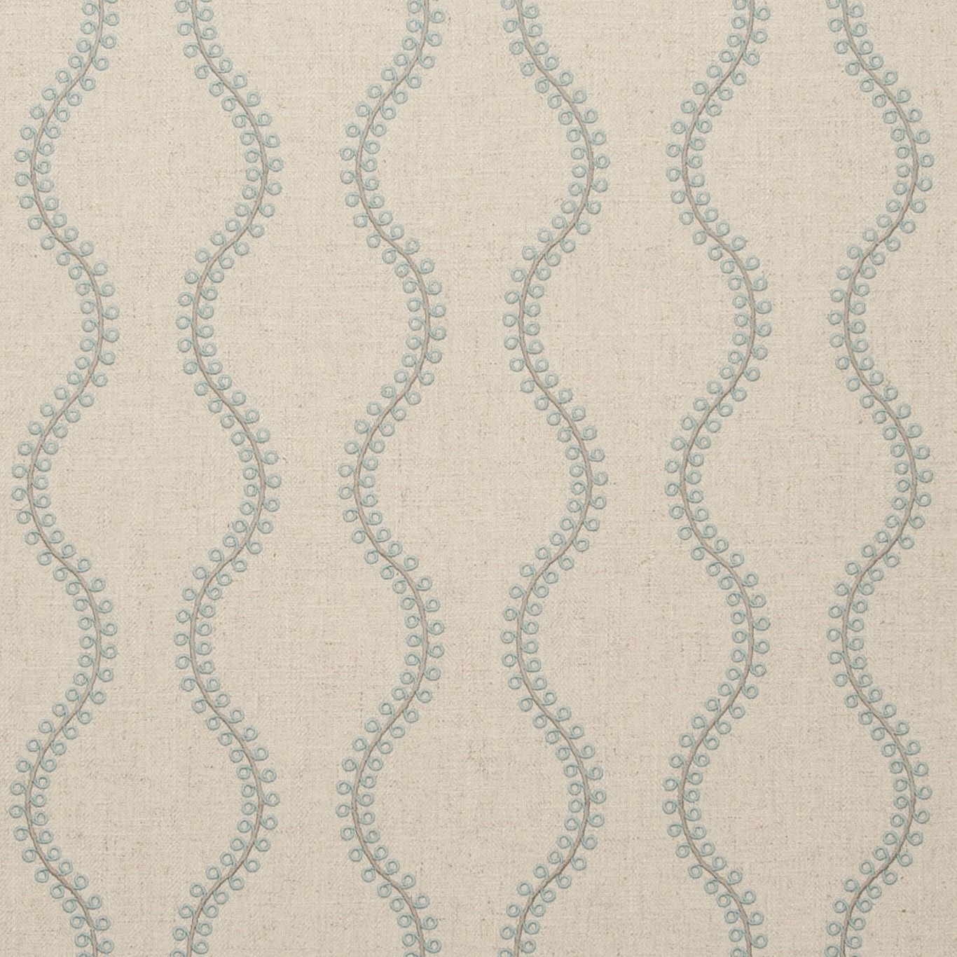 Pale duckegg blue serpentine bands with dotted loops on a textured oatmeal ground