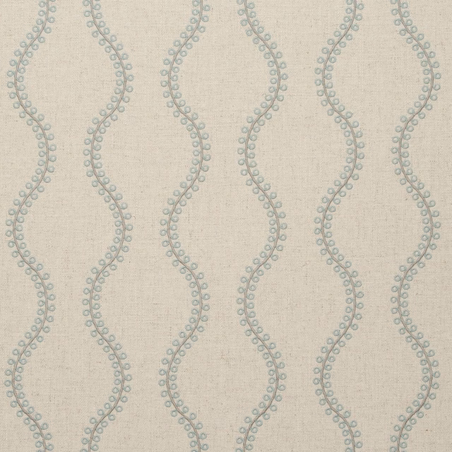 Pale duckegg blue serpentine bands with dotted loops on a textured oatmeal ground