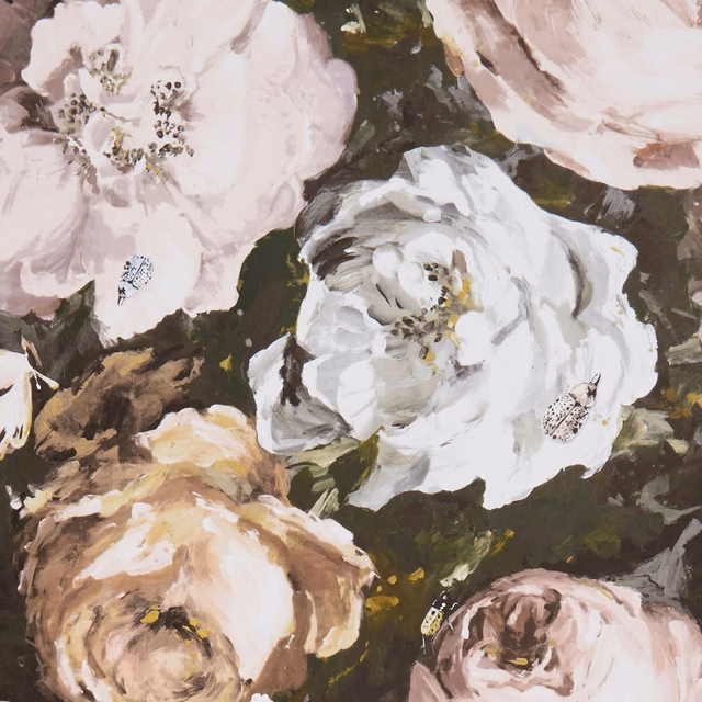 Large blush, ivory and tan painted flowers against a charcoal ground