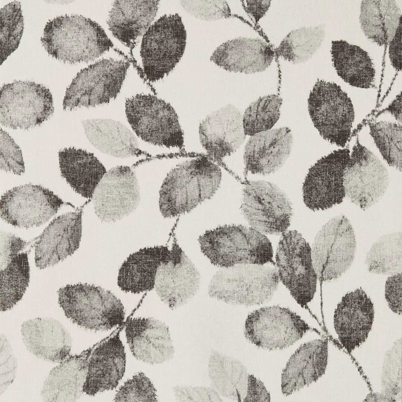 Charcoal and pale grey leafy branches scattered across an ivory wallpaper ground