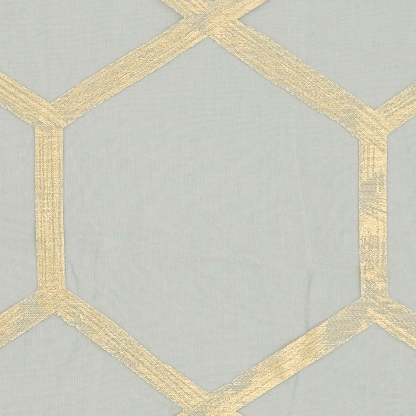 Pale charcoal-grey textile with textured gold hexagonal lattice bands