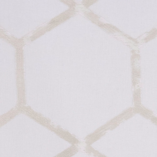 Pale ivory fabric with a subtle silver geometric lattice and fine woven texture