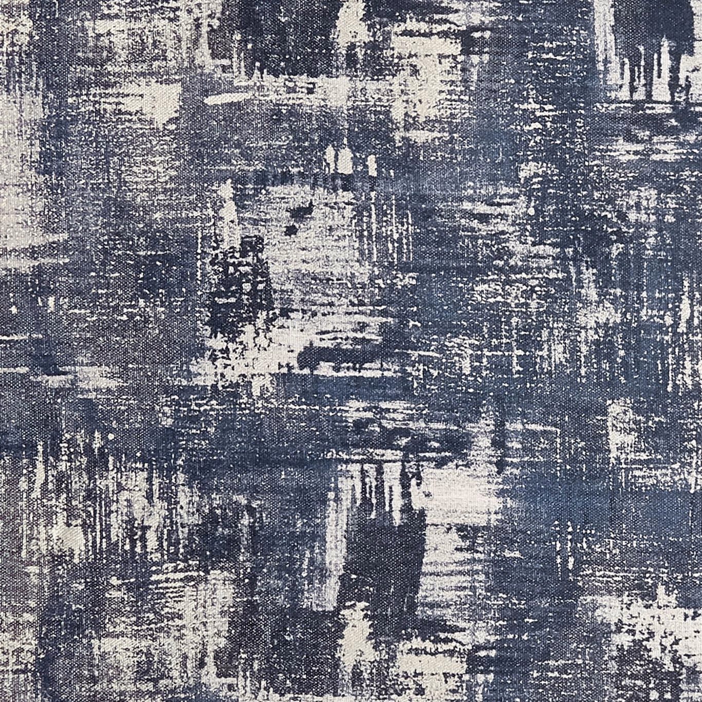 Midnight navy textile with silver-gilver distressed abstract brushwork and textured marks