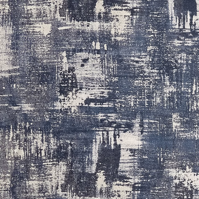 Midnight navy textile with silver-gilver distressed abstract brushwork and textured marks
