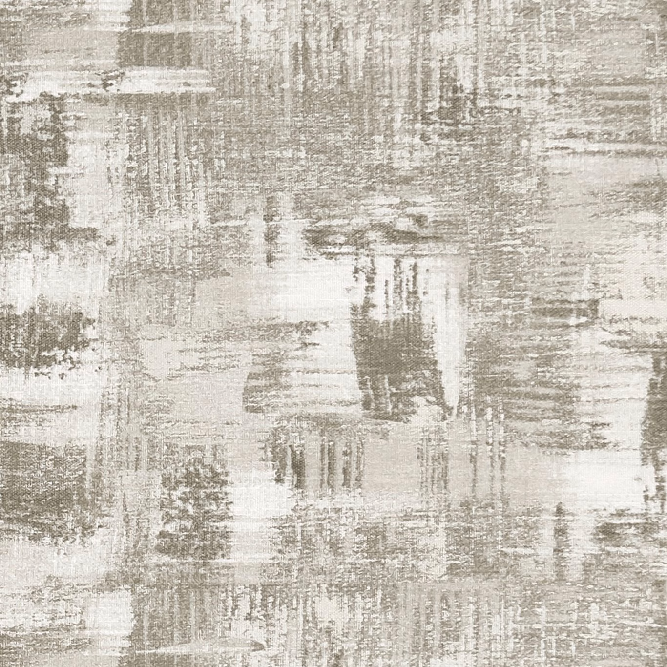 Natural ivory textile with silver-grey distressed brush marks and block motifs