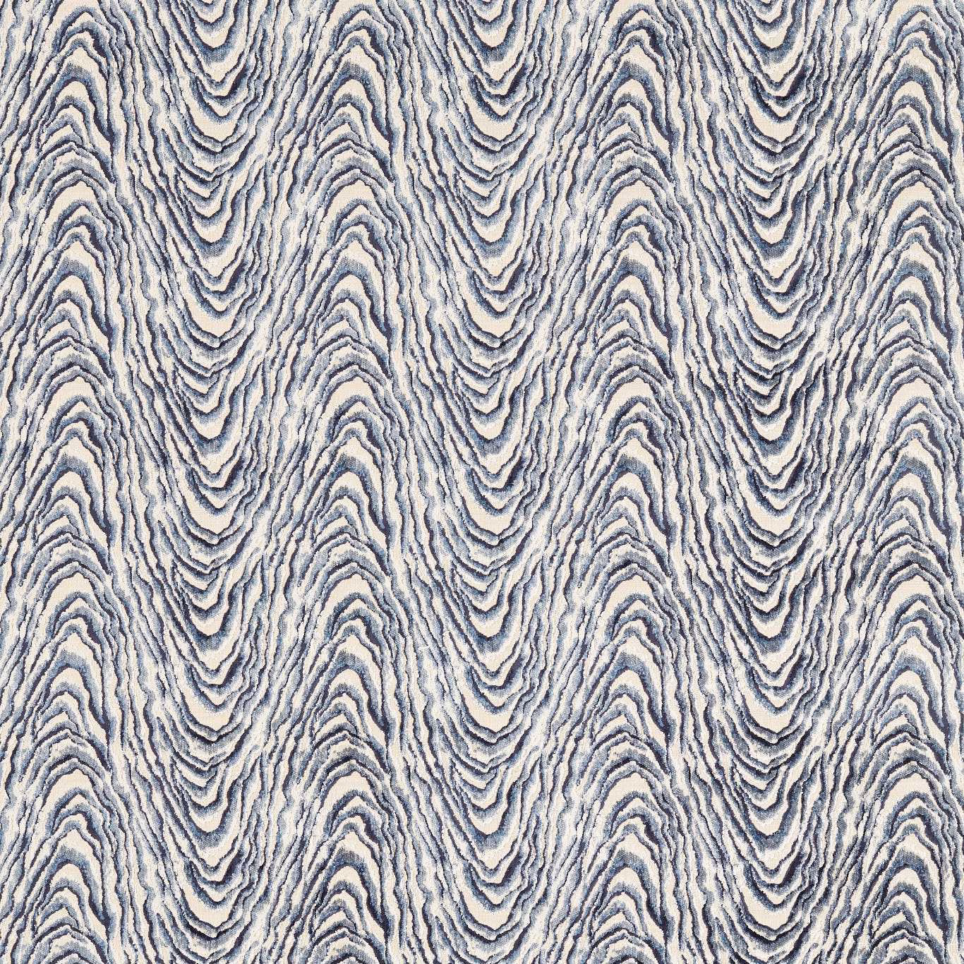 Ink-blue and grey velvet with ivory undulating contour stripes in a tactile repeating pattern