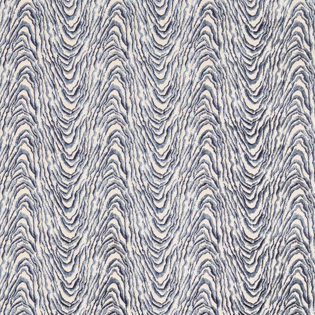 Ink-blue and grey velvet with ivory undulating contour stripes in a tactile repeating pattern