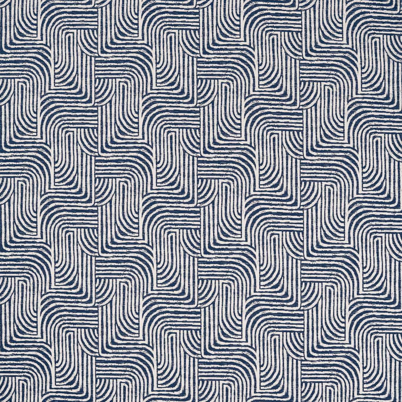 Ink navy and ivory jacquard with interlocking curved stripe blocks and woven texture