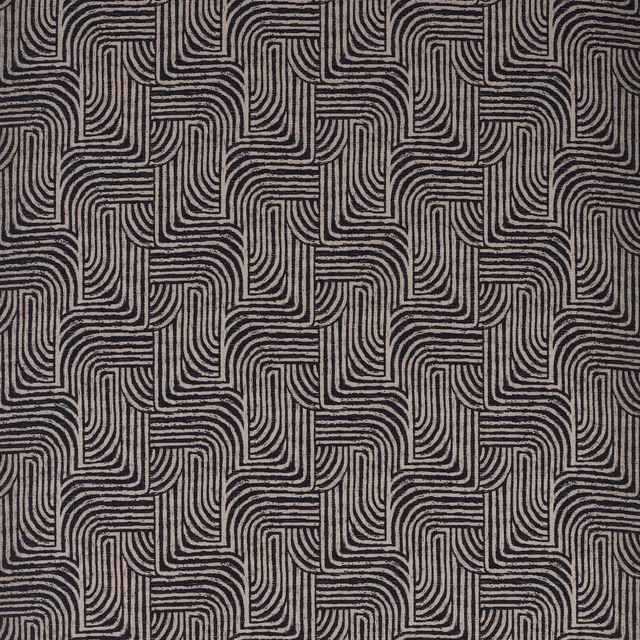 Charcoal jacquard with taupe-grey interlocking rounded-square maze lines