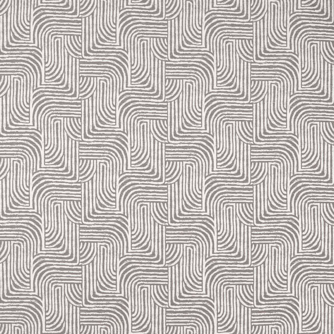 Cool slate-grey jacquard showing pale looping lines in an interlocking geometric repeat