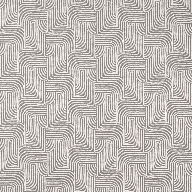 Cool slate-grey jacquard showing pale looping lines in an interlocking geometric repeat