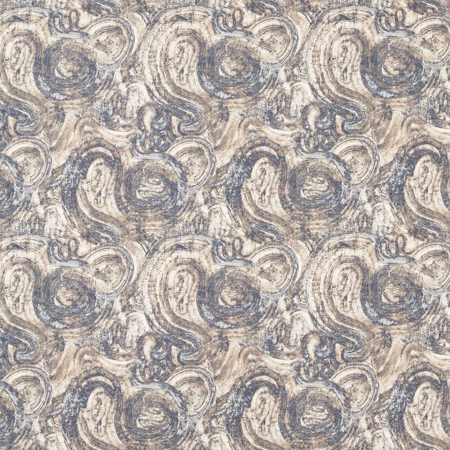 Blue-grey and taupe jacquard with layered paisley scroll motifs and mottled woven texture