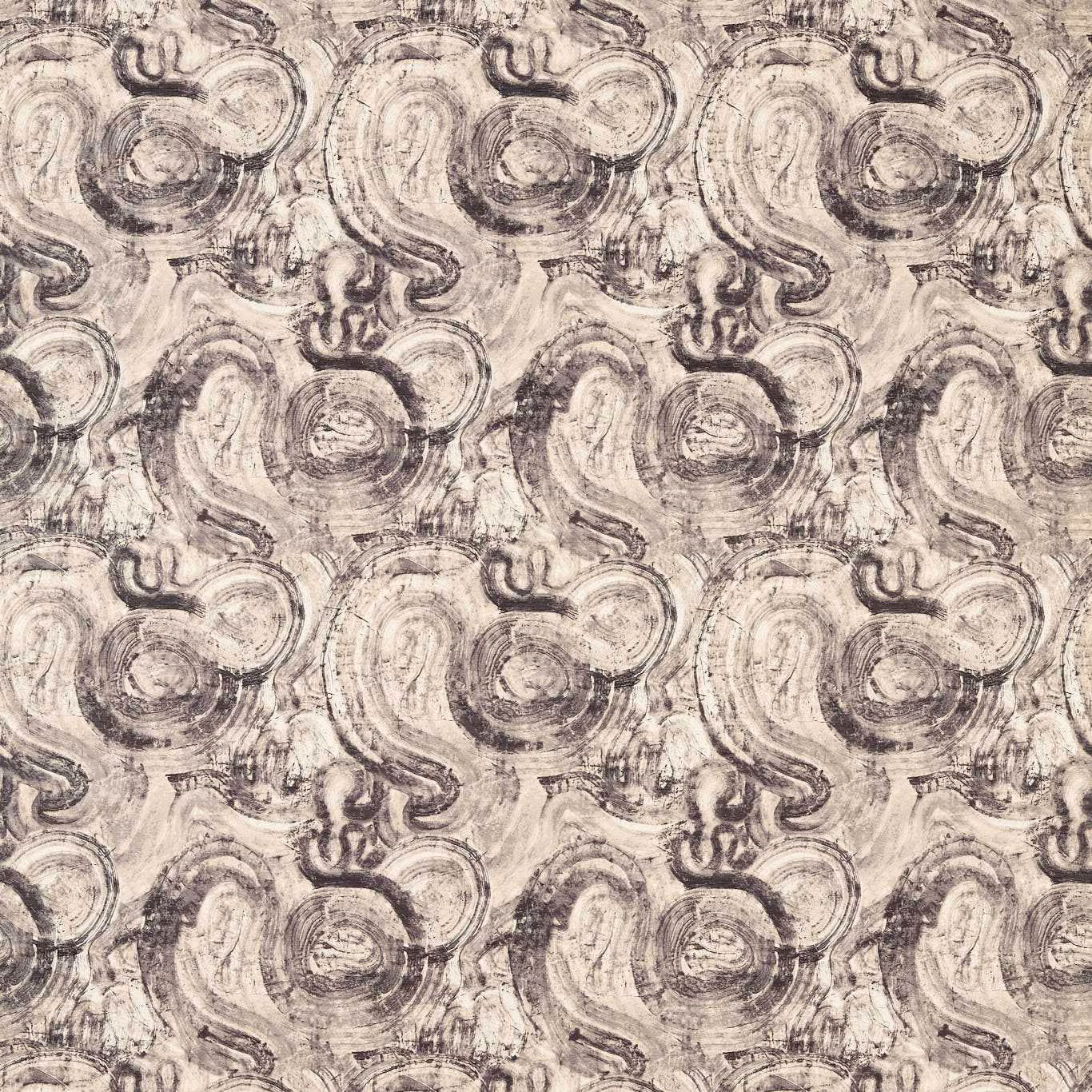 Ivory jacquard with charcoal painterly paisley scrolls in a repeated woven motif