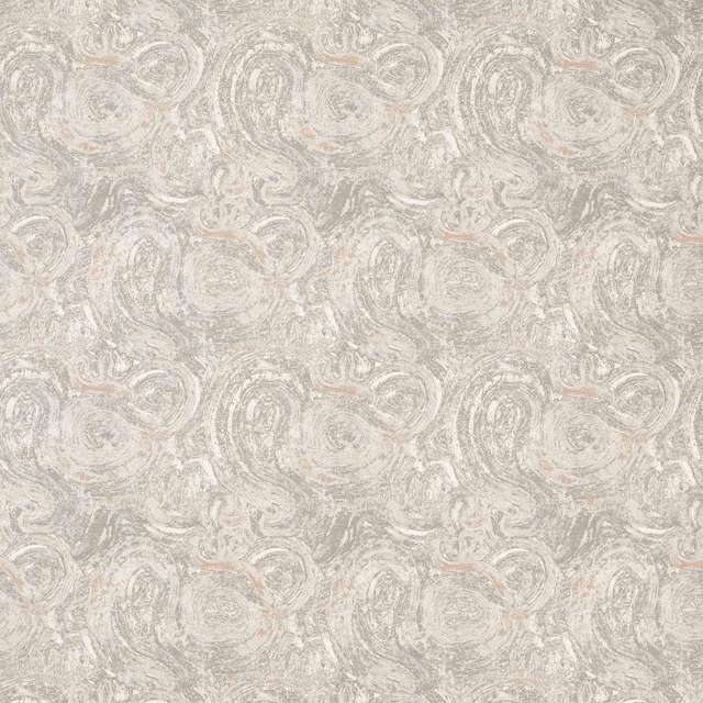 Pale slate-grey jacquard with scrolling paisley curls and subtle blush threads