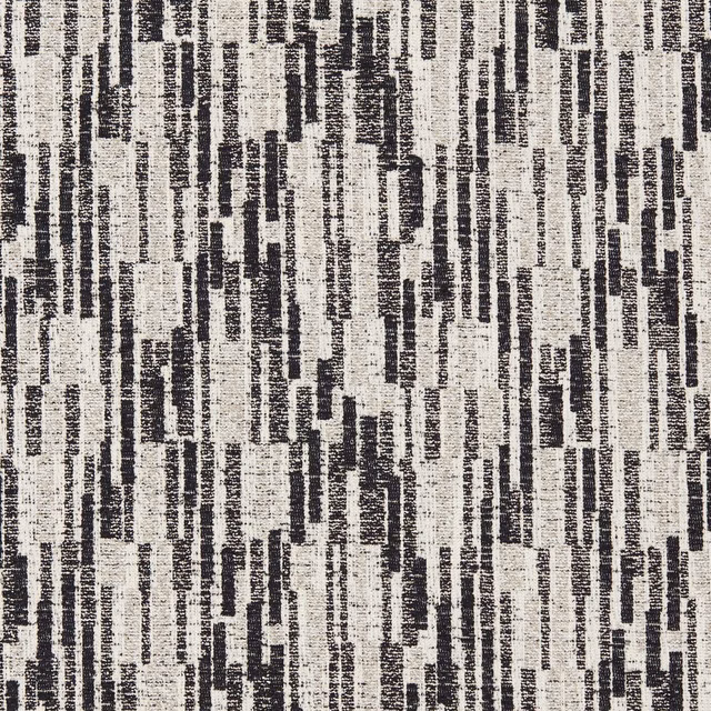 Black and ivory jacquard with broken vertical bars and a dry, textured weave