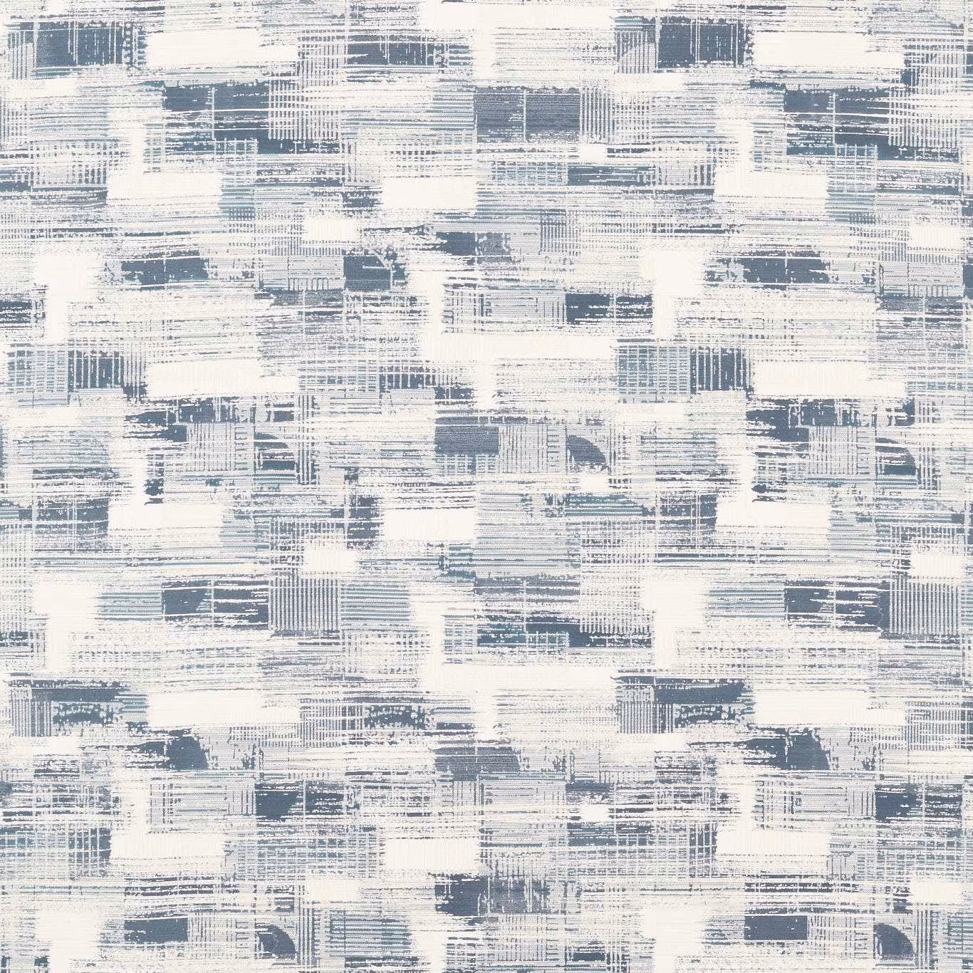 Cool slate blue-grey and ivory abstract block jacquard with fine linear texture