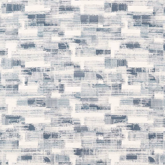 Cool slate blue-grey and ivory abstract block jacquard with fine linear texture
