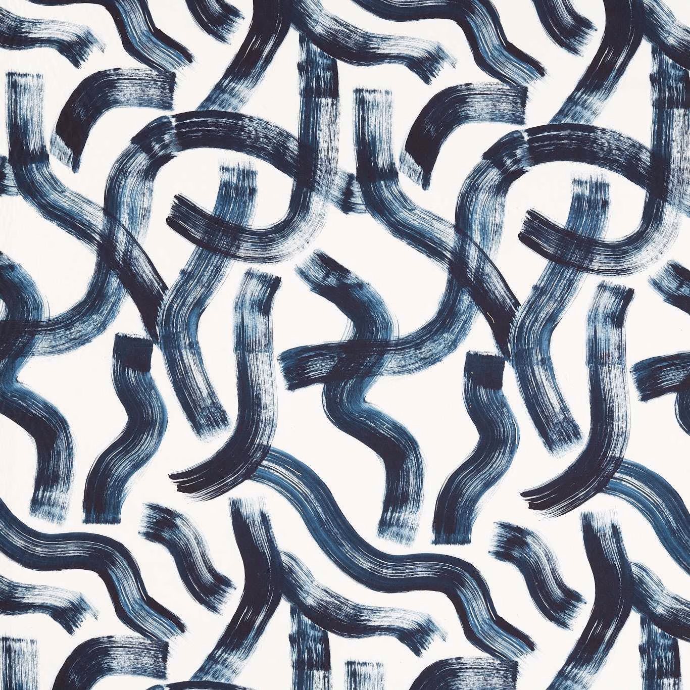 Navy and blue-grey brushstrokes loop across an ivory ground in Malevich Ink