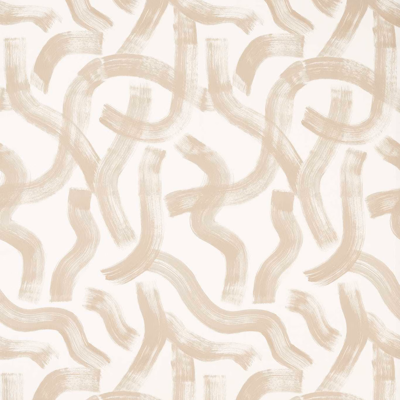 Warm ivory fabric with large taupe looping painterly brushstroke motifs