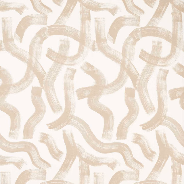 Warm ivory fabric with large taupe looping painterly brushstroke motifs