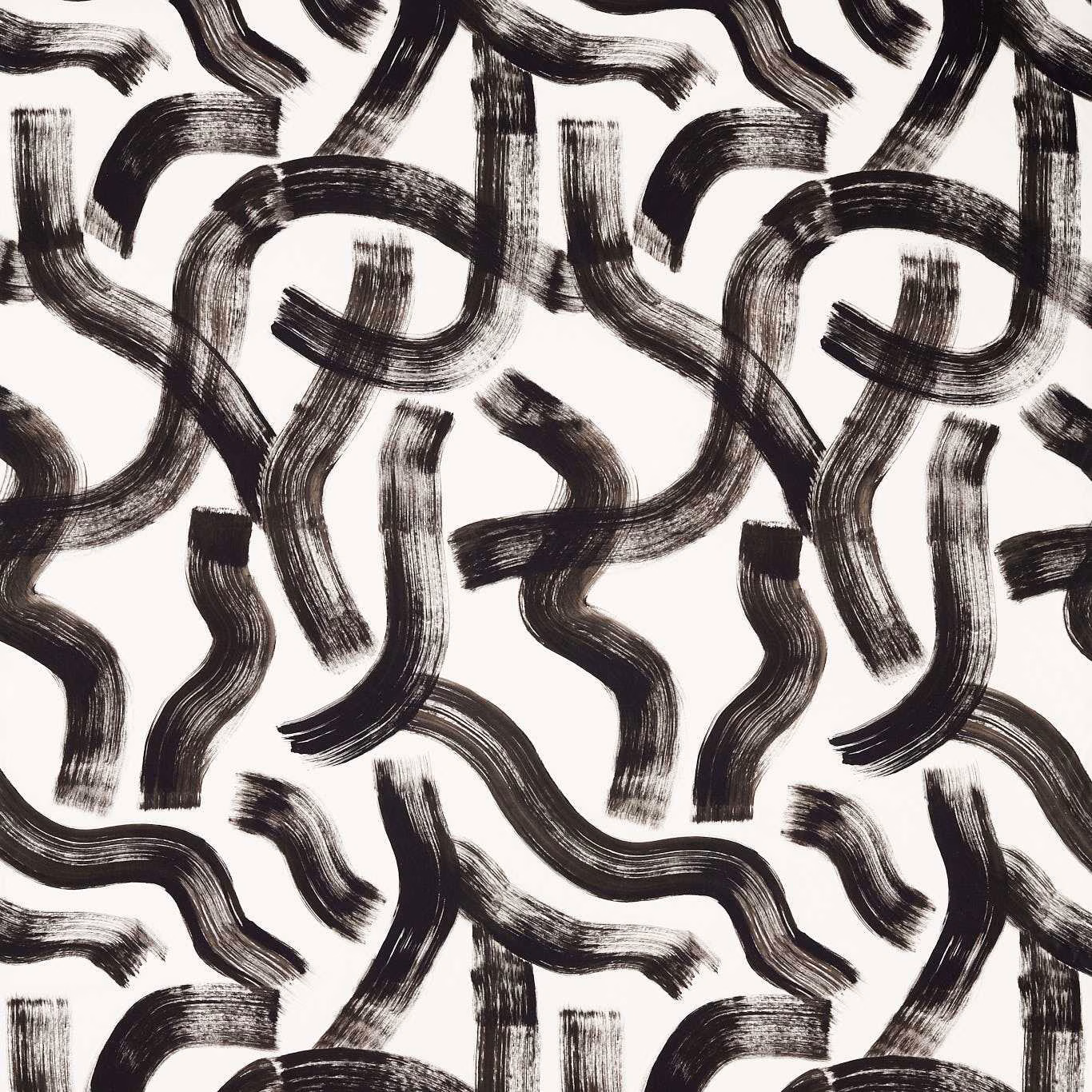 Ink-black looping brushstrokes across an ivory ground with visible tonal streaks